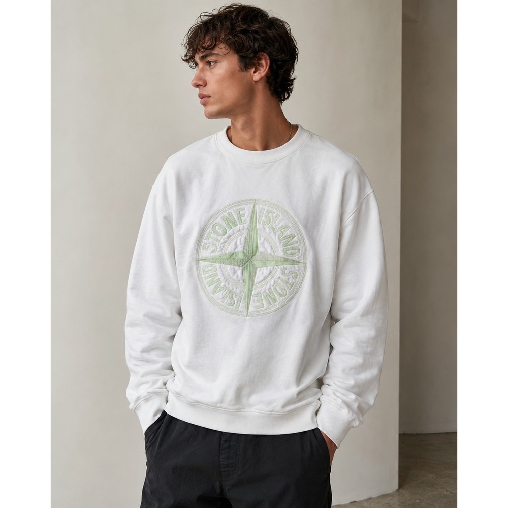 Stone Island Sweatshirt L White Quiet Luxury Designer Streetwear Old Money